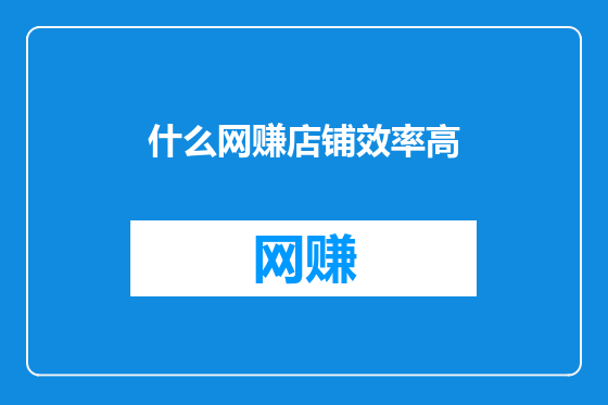 什么网赚店铺效率高