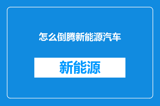 怎么倒腾新能源汽车