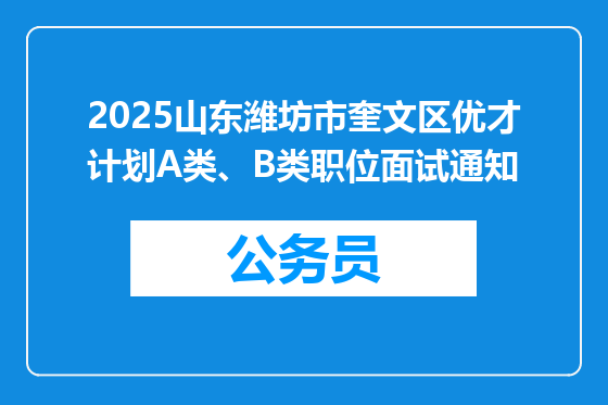 2025山东潍坊市奎文区优才计划A类、B类职位面试通知