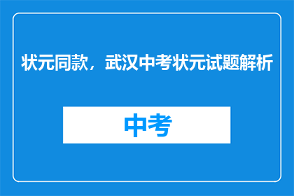 状元同款，武汉中考状元试题解析
