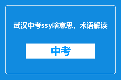 武汉中考ssy啥意思，术语解读