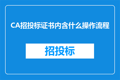 CA招投标证书内含什么操作流程