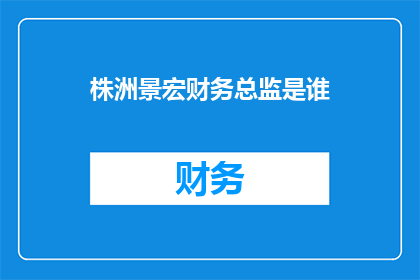 株洲景宏财务总监是谁