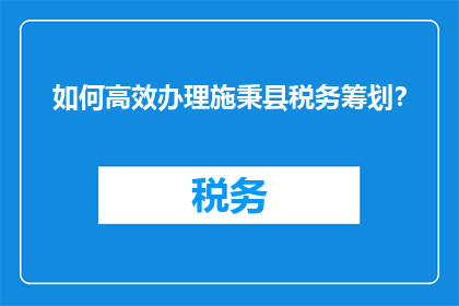 如何高效办理施秉县税务筹划？