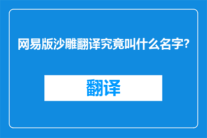 网易版沙雕翻译究竟叫什么名字？
