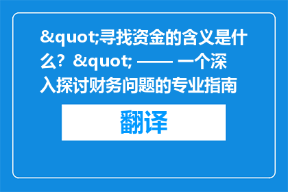 "寻找资金的含义是什么？" —— 一个深入探讨财务问题的专业指南