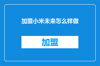 加盟小米未来怎么样做