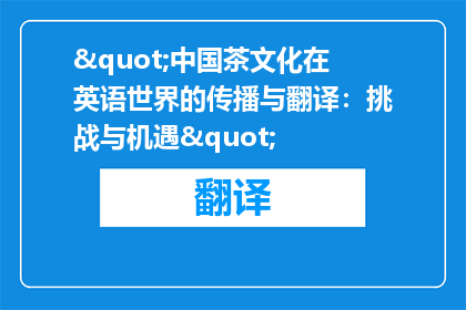 "中国茶文化在英语世界的传播与翻译：挑战与机遇"