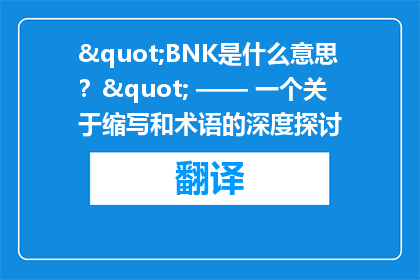 "BNK是什么意思？" —— 一个关于缩写和术语的深度探讨