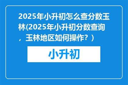 2025年小升初怎么查分数玉林(2025年小升初分数查询，玉林地区如何操作？)