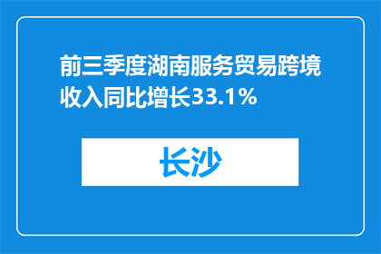 前三季度湖南服务贸易跨境收入同比增长33.1%