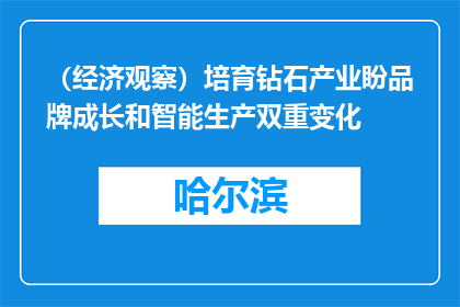 （经济观察）培育钻石产业盼品牌成长和智能生产双重变化