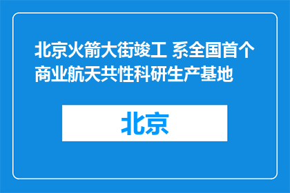 北京火箭大街竣工 系全国首个商业航天共性科研生产基地
